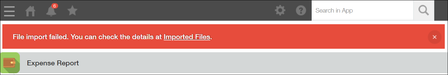 Screenshot: An error message saying that file import failed is displayed