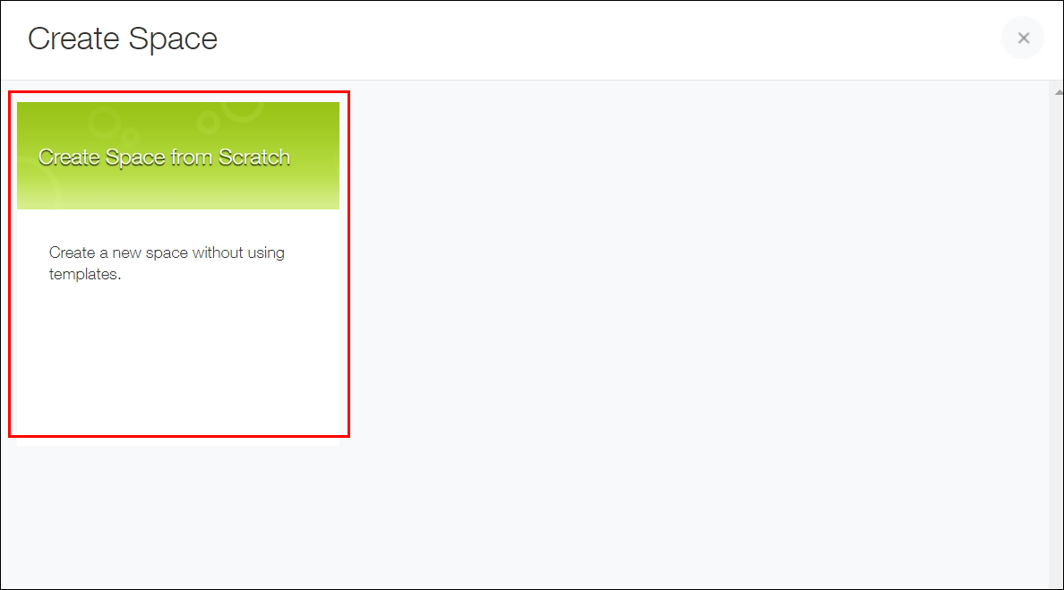 Screenshot: The "Create Space from Scratch" link is outlined on the "Create Space" screen