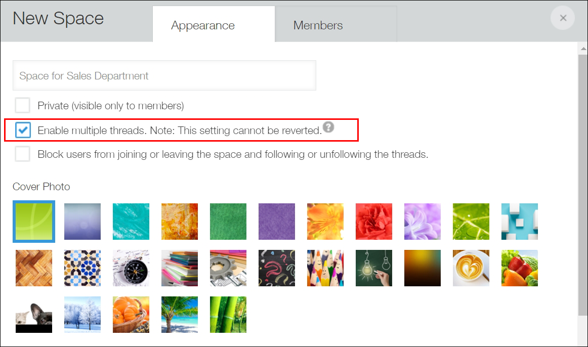 Screenshot: The "Enable multiple threads" checkbox is selected on the "Appearance" tab