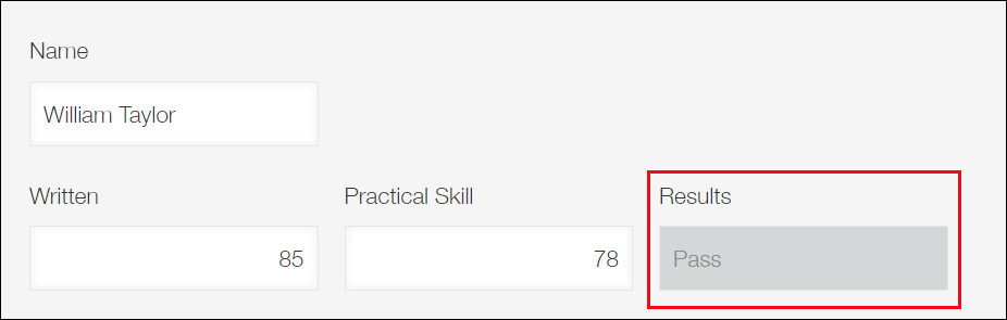 Screenshot: Screenshot: "Pass" is automatically displayed because the "Written" field has a score of 80 or higher