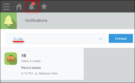 Screenshot: A notification received as a "To Me" notification