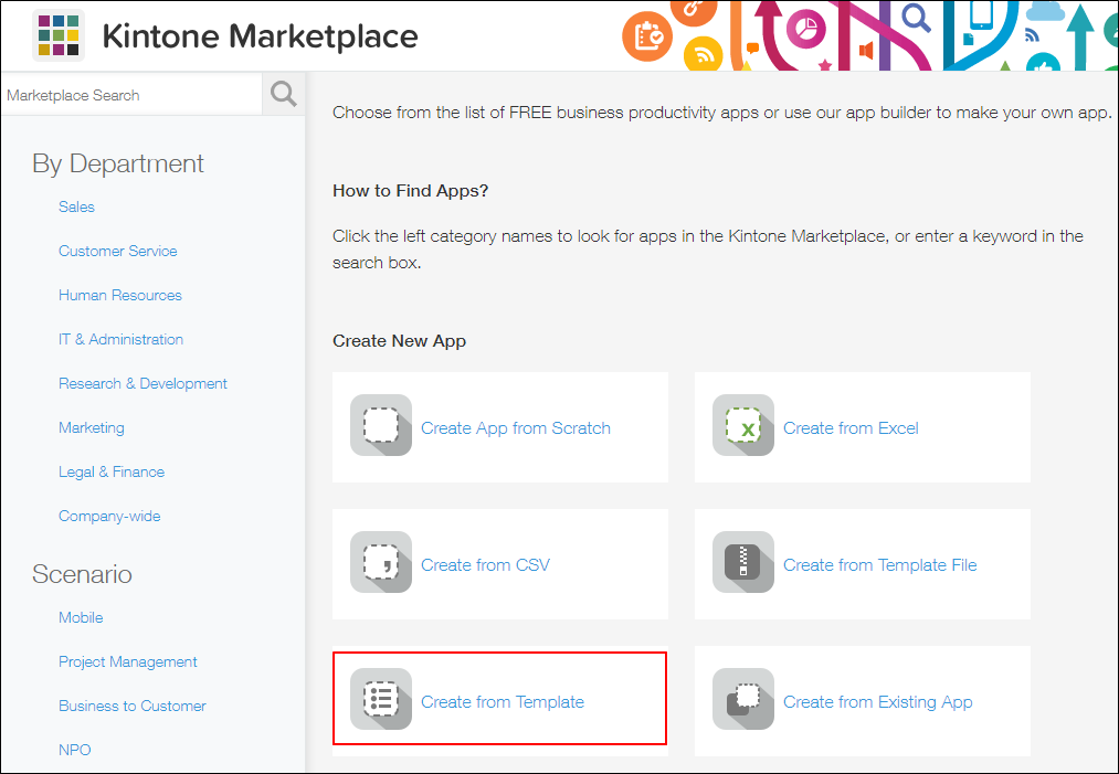 Screenshot: "Create from Template" is outlined