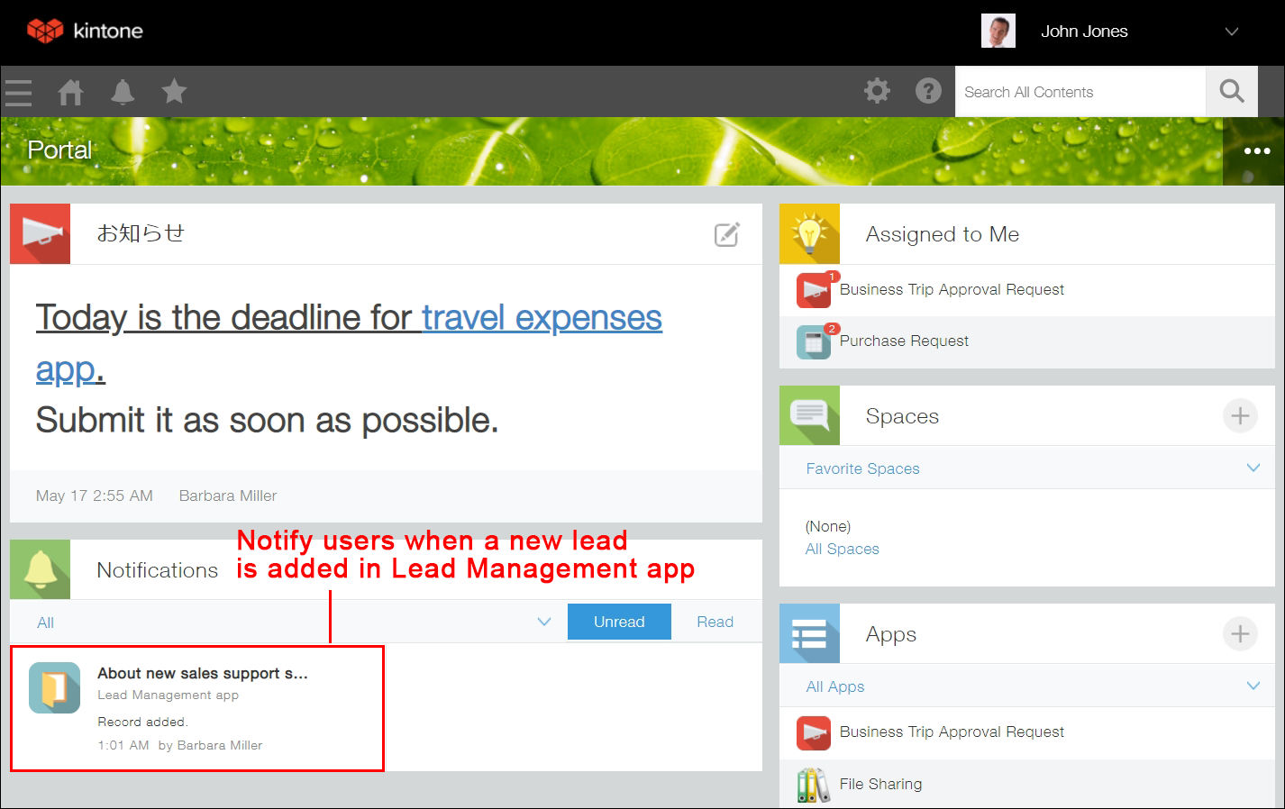 Screenshot: A notification that a record was added is displayed on Portal