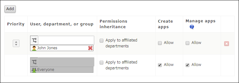 Screenshot: The app group permission settings from "Example 2"