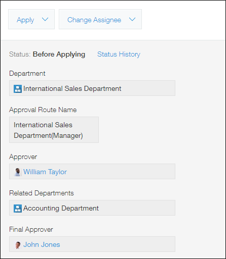 Screenshot: An example of how a record is displayed with Process Management set up