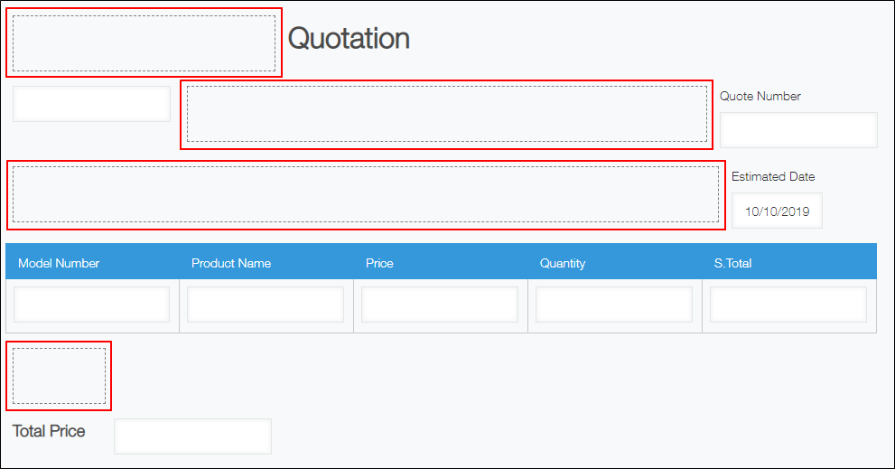 Screenshot: An example of using "Blank space" fields to adjust the location of other fields