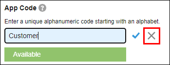 Screenshot: The "Cancel" icon to the right of the app code is outlined in red