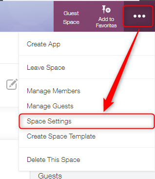 Screenshot: The "Space Settings" link is highlighted