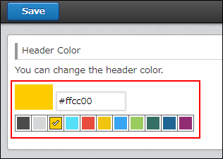 Screenshot: Selecting a header color in the color palette