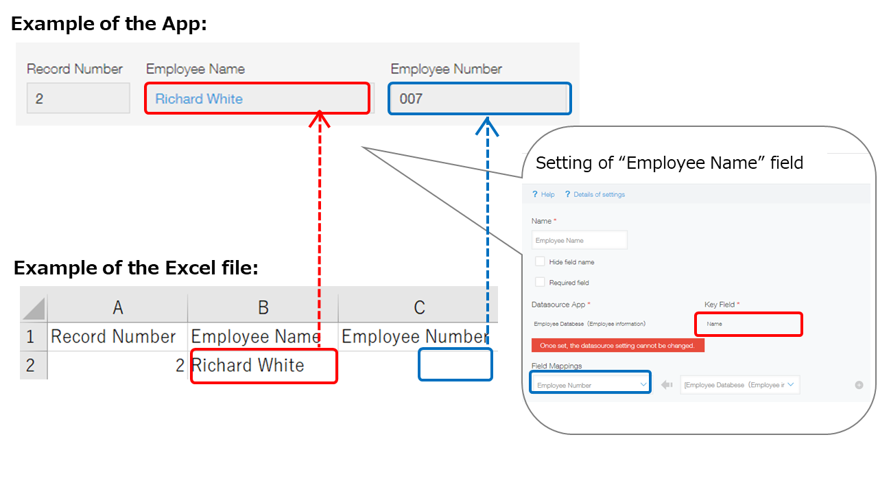 Screenshot: Example of importing data into a "Lookup" field