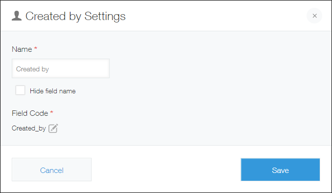 Screenshot: The settings screen of a "Created by" field