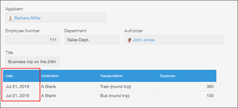 Screenshot: An example of a "Date" field being used as a field for entering an activity date