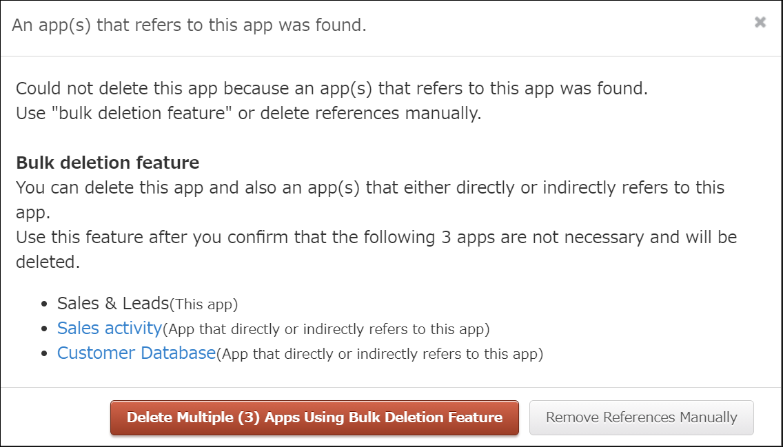 Screenshot: The "An app(s) that refers to this app was found." dialog