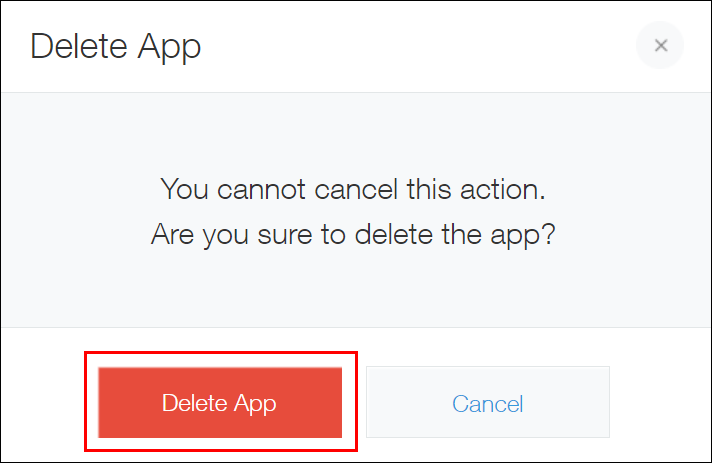 Screenshot: "Delete App" is outlined