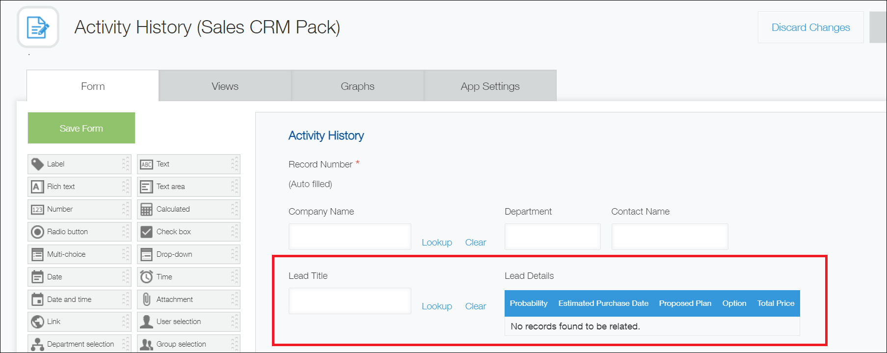 Screenshot: The "Lookup" field and "Related records" field that will be deleted are outlined