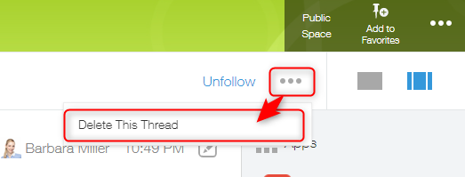 Screenshot: The "Options" icon and "Delete This Thread" link are outlined