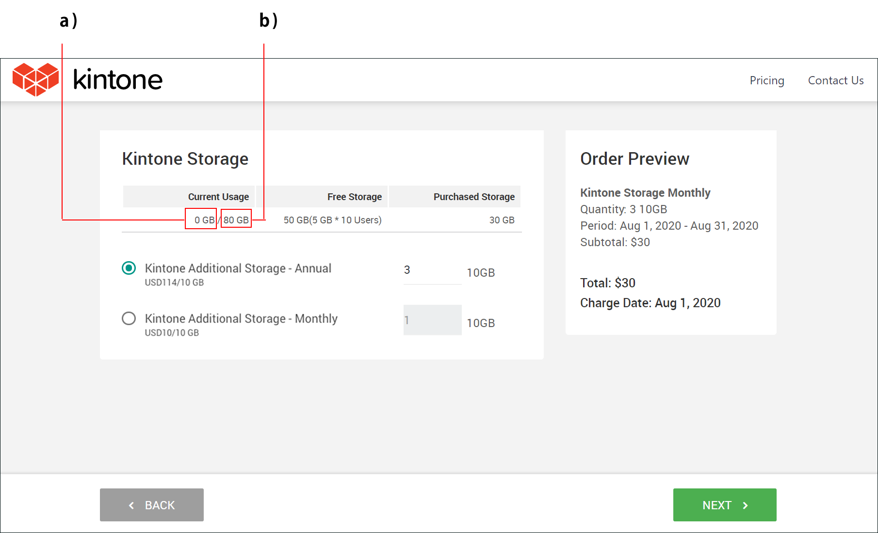 Screenshot: The disk usage and total storage amount are outlined under "Current Usage"