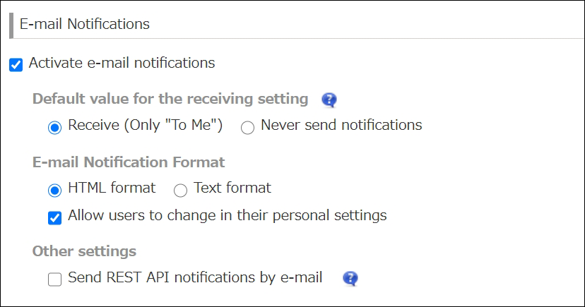 Screenshot: The "E-mail Notifications" screen