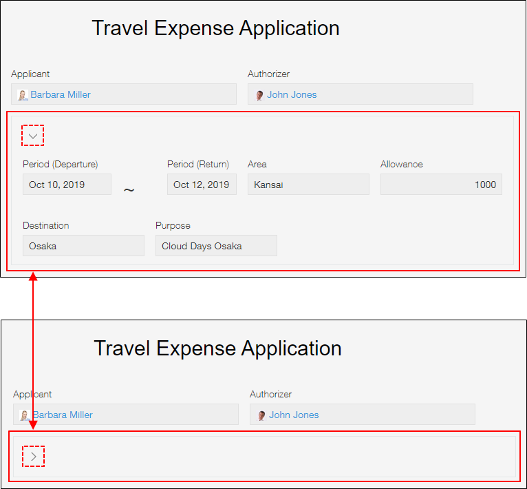 Screenshot: An example of a "Field group" field being used