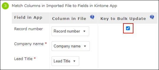 Screenshot: Selecting the "Key to Bulk Update" checkbox