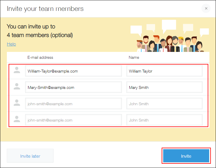 Screenshot: The "Invite your team members" dialog