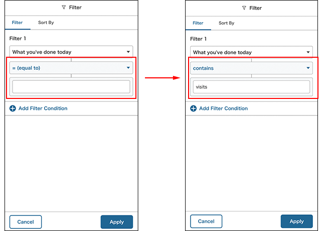 Screenshot: Specifying a filter condition