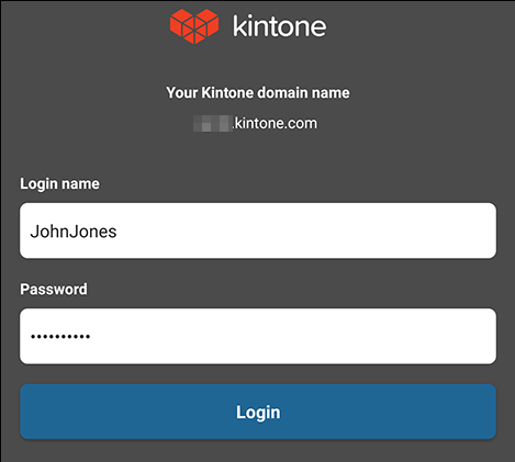 Screenshot: The screen for entering a login name and password