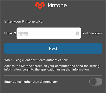 Screenshot: The subdomain input screen