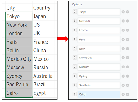 Screenshot: Copying and pasting multiple lines of text into an option input field