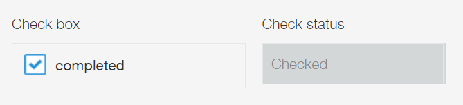 Screenshot: "Checked" is automatically displayed because the "Completed" checkbox is selected for the "Check box" field