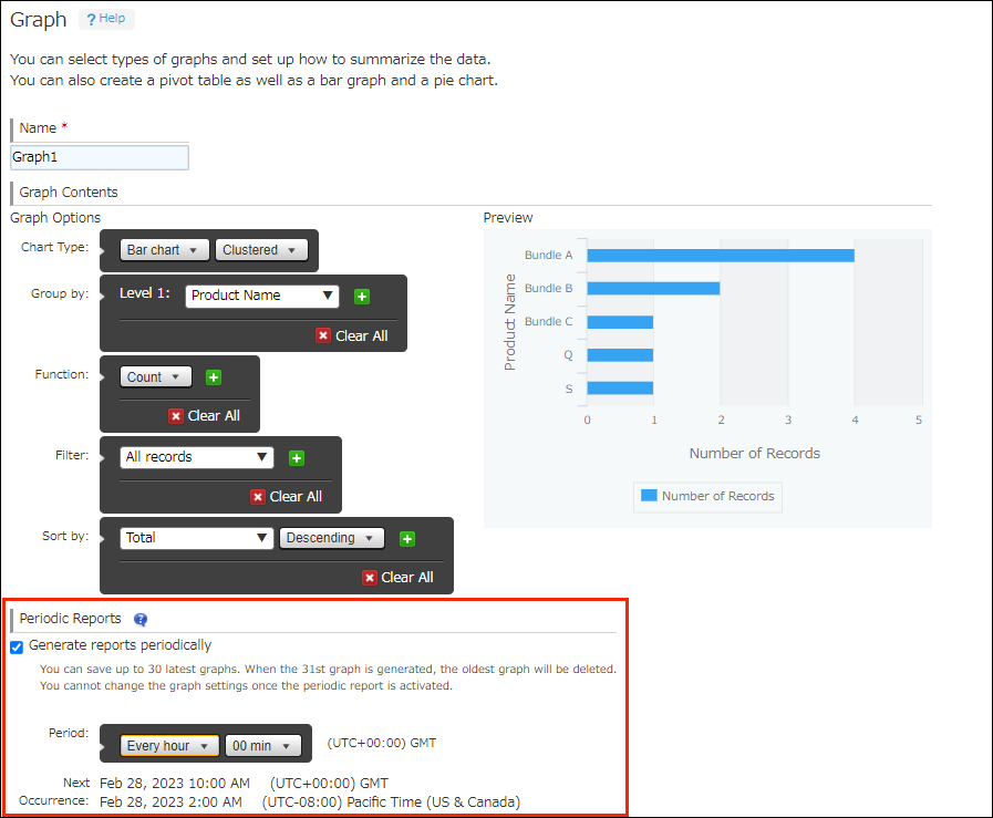 Screenshot: The "Generate reports periodically" checkbox is selected