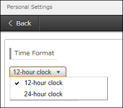 Screenshot: The drop-down list of time formats