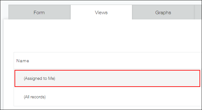 Screenshot: "(Assigned to me)" is outlined in the "Name" section of the "Views" tab