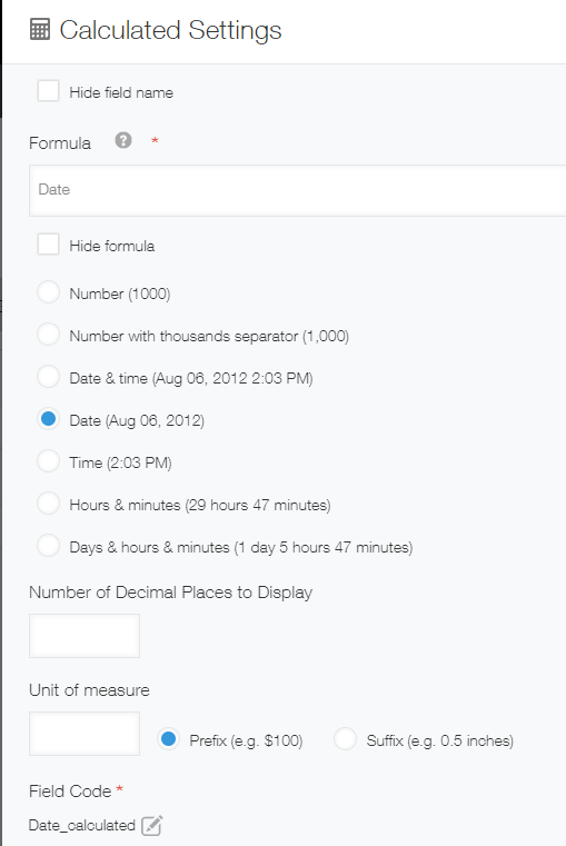 Date in the Calculated field