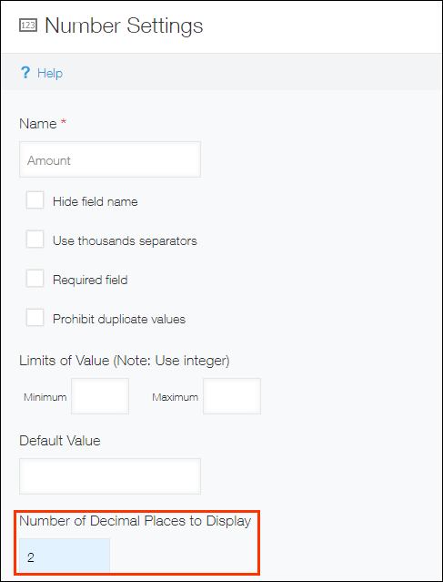 Screenshot: Number of Decimal Places to Display