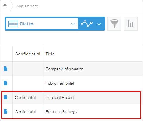 Screen that shows confidential records