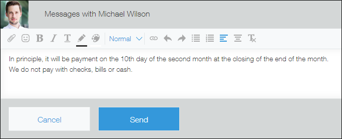 Screenshot: A message being entered in the message input field on the "Messages" screen