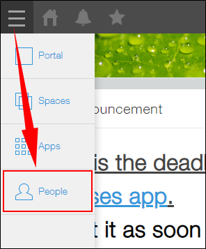 Screenshot: Opening a People page from quick access menu