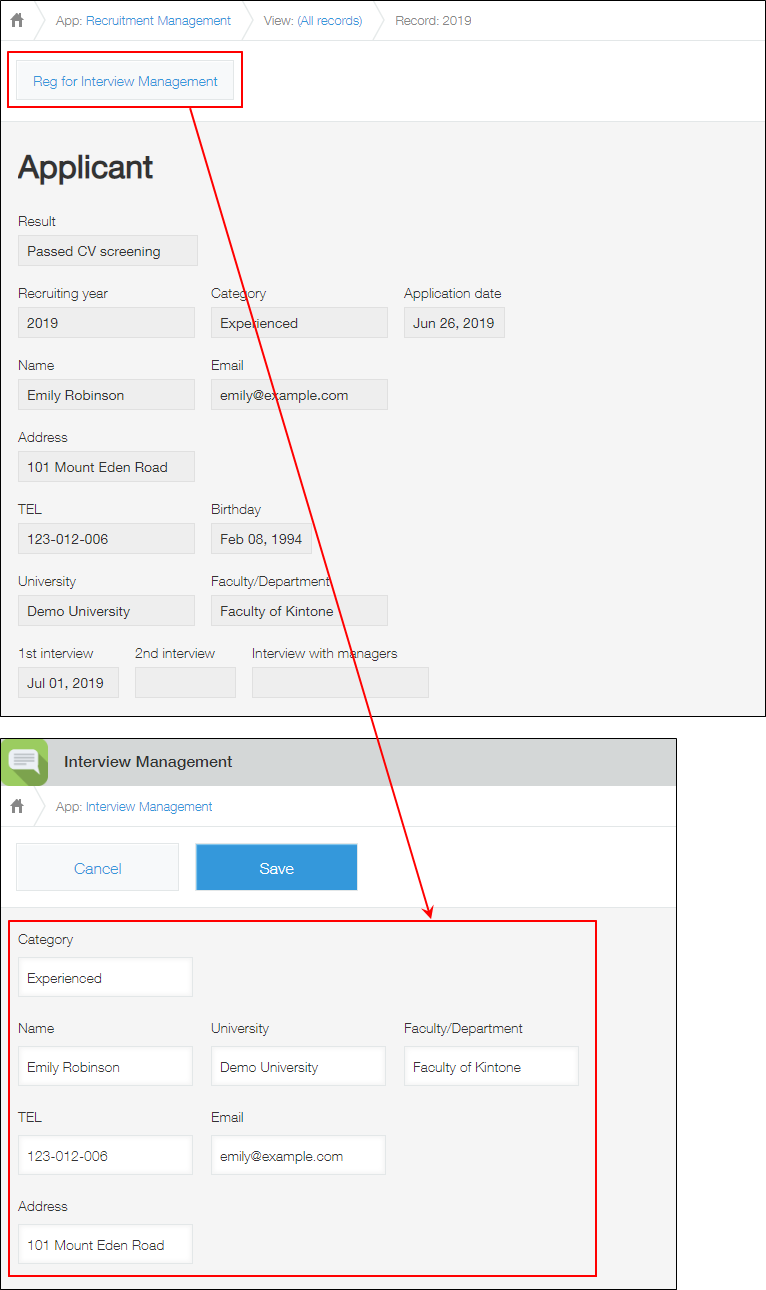 Screenshot: Data is being copied using the App Action feature