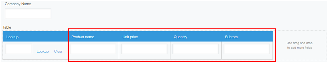 Screenshot: A table with fields placed in it