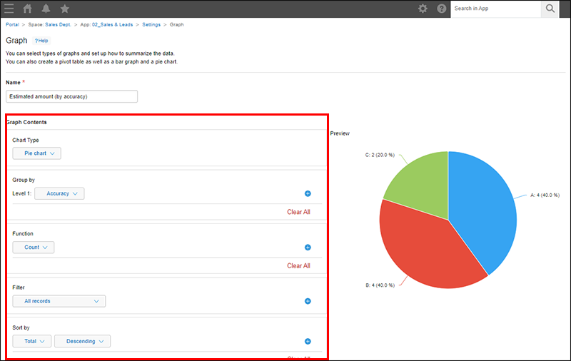 Screenshot: Configuring the items in the "Graph Contents" section