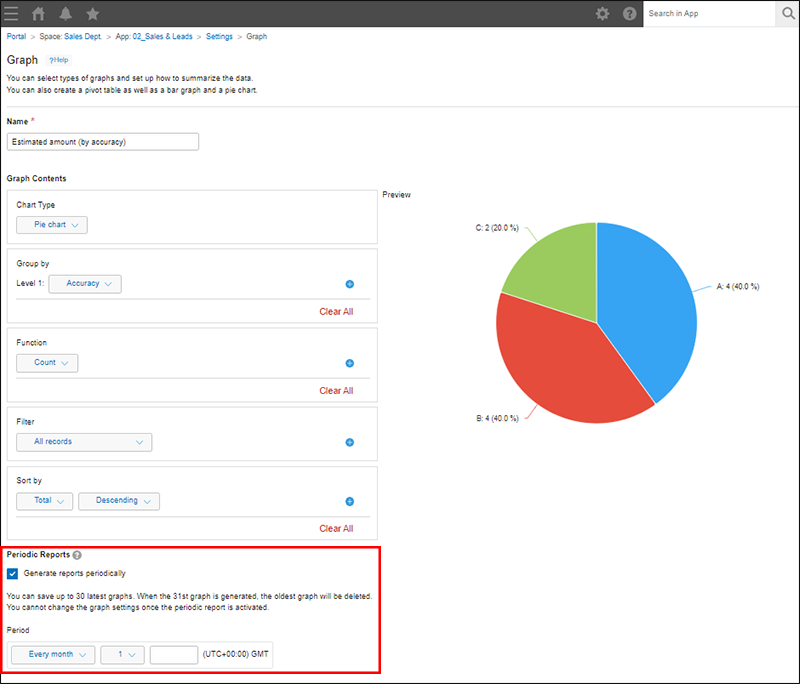 Screenshot: Setting option for periodic reports