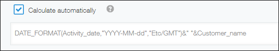 Screenshot: A formula for concatenating a date and a string is entered