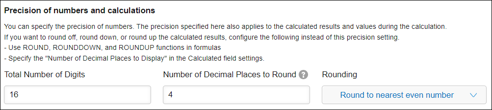 Screenshot: "Precision of numbers and calculations" is displayed