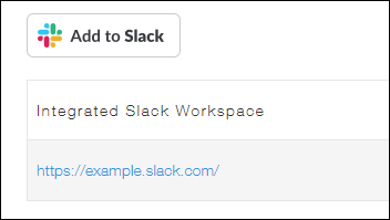 Screenshot: List of Slack workspaces integrated with the app