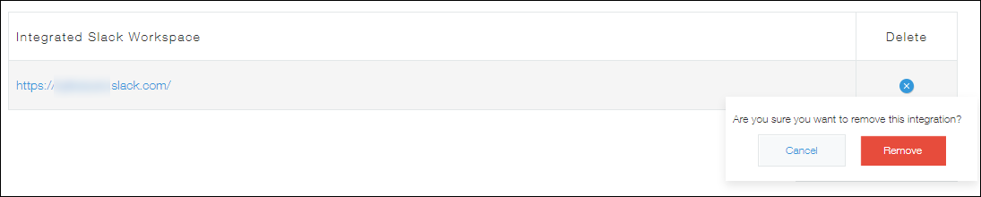 Screenshot: The confirmation screen for removing integration with a Slack workspace