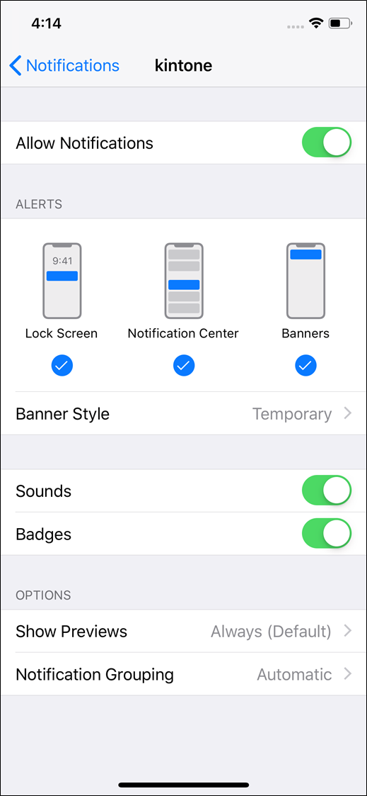 Screenshot: Notification settings are displayed