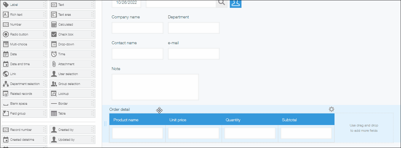 Changing the position of the entire table on the app form