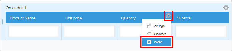 Clicking the "Delete" icon for a field inside a table