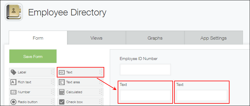 Screenshot: Placing "Text" fields